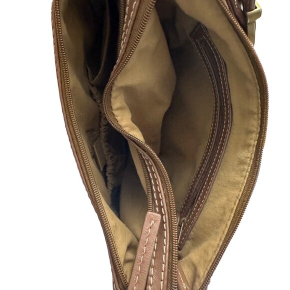 Stone Mountain Purse Leather Brown Shoulder Bag Zipper Close - Picture 6 of 16